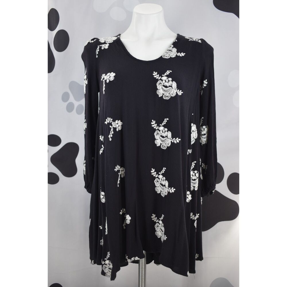 Altar'd State Lexia Long Sleeve Boho Mini Swing Dress Black & White Size Medium